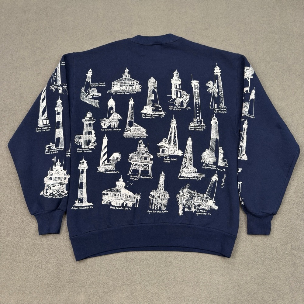 Vintage Michigan Rag Co Lighthouse Sweatshirt Size M All Over Print Crewneck USA - Picture 13 of 15